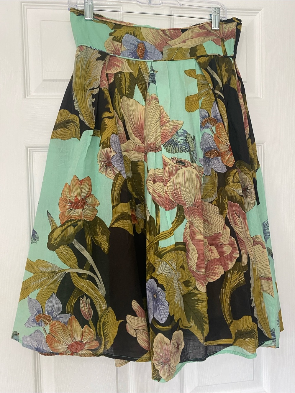 Source Unknown Mint Floral Circle Skirt with Black and Olive Accents
